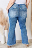 Blue Plus Size Exposed Seam High Waist Flare Jeans