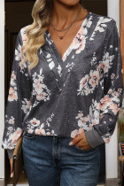 V Neck Floral Print Sweatshirt 