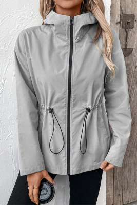 Plain Zipper Design Outer Coat 