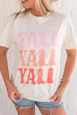 White YALL Cowboy Boots Graphic Crewneck T Shirt