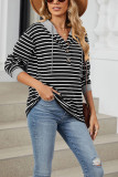 Stripes Splicing Drawstring Hoodie 