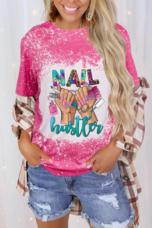 CozyMy Tie Dye Nail Hustler Bleached Print Graphic Tee