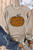 Khaki Halloween Leopard Pumpkin Graphic Corded Sweatshirt