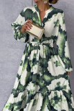 Green Puff Sleeves Elastic Waist Maxi Dress 