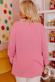 Peach Blossom Plus Size Ribbed Textured Long Sleeve T Shirt