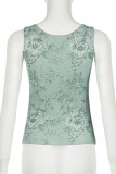 Green Twist Knot Floral Tank Top 