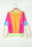 Grapefruit Orange Colorblock Patchwork Exposed Stitching Oversize Top