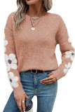 Light Pink Flower Sleeve Drop Shoulder Sweater