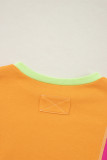 Grapefruit Orange Colorblock Patchwork Exposed Stitching Oversize Top