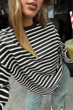 Crew Neck Oversized Stripes Sweatshirt 