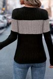 Colorblock V Neck Long Sleeves Top  