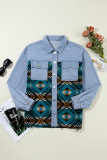 Blue Aztec Printed Denim Jacket