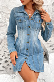 Button Up Distressed Denim Dress 