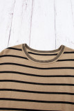 Khaki Stripe Knitted Bat Sleeve T Shirt