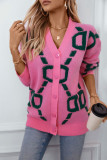 Letter Knitted Front Open Cardigan 