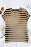 Khaki Stripe Knitted Bat Sleeve T Shirt