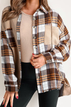 Khaki Thermal Knit Plaid Patchwork Shacket