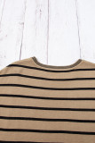 Khaki Stripe Knitted Bat Sleeve T Shirt