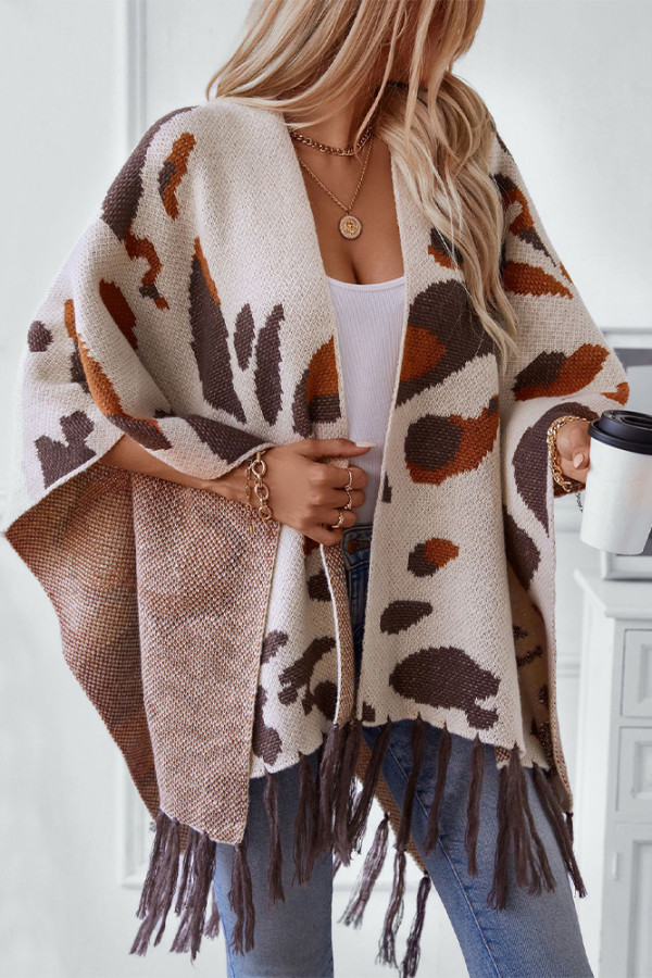 Leopard Tassel Knitting Cover Up 