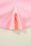 Pink Plus Size Ribbed Exposed Seam Tee and Shorts Set