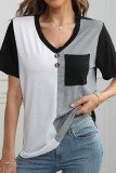 Colorblock V Neck Short Sleeves Top 