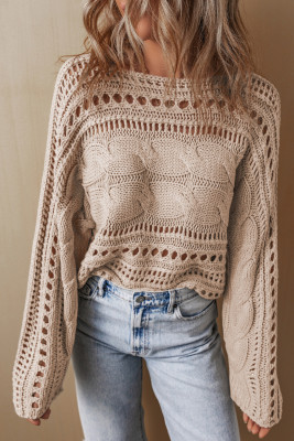 Smoke Gray Hollow-out Cable Knit Cropped Sweater