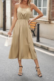 Satin Elastic Waist Spaghetti Dress 