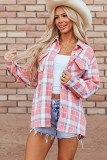 Pink Plaid Flap Pocket Button Up Shacket