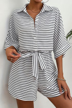 Button Up Stripes Shirt and SHorts 2PCS Set 