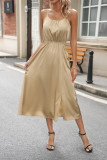 Satin Elastic Waist Spaghetti Dress 