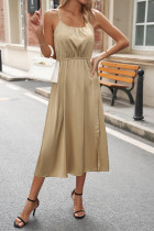 Satin Elastic Waist Spaghetti Dress 