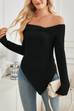 Off Shoulder Irregular Hem Knitting Top 