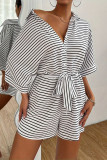 Button Up Stripes Shirt and SHorts 2PCS Set 