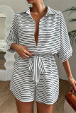 Button Up Stripes Shirt and SHorts 2PCS Set 