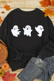 Black Halloween Ghosts Print Round Neck Sweatshirt