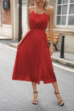 Satin Elastic Waist Spaghetti Dress 