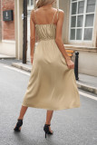 Satin Elastic Waist Spaghetti Dress 