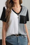 Colorblock V Neck Short Sleeves Top 