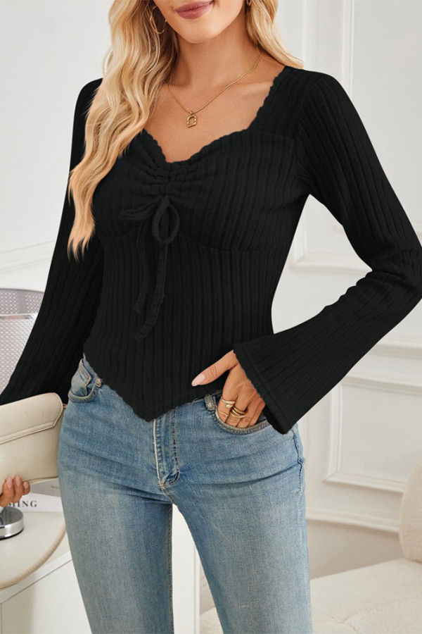 Ribbed Knitting Long Sleeves Top 