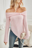 Off Shoulder Irregular Hem Knitting Top 