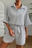 Button Up Stripes Shirt and SHorts 2PCS Set 