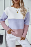 Colorblock Button Pullover Sweater 