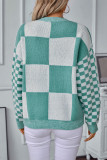 Checked Colorblock Knitting Sweater 