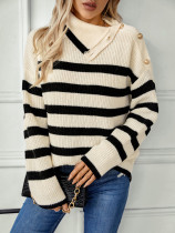 Stripes Button Knitting Sweater 