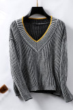 V Neck Stripes Knitting Sweater 