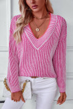 V Neck Stripes Knitting Sweater 