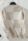 Checked Colorblock Knitting Sweater 