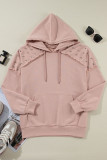 Fushia Solid Color Rivet Stud Raglan Sleeve Hoodie with Pocket