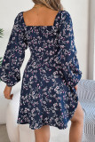 Square Neck Flower Printed Mini Dress 