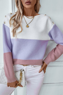 Colorblock Button Pullover Sweater 